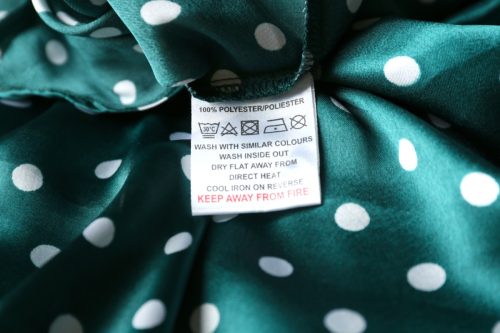 clothing tag with polyester listed