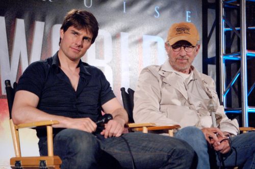 Tom Cruise and Steven Spielberg at a "War of the Worlds" press conference in 2005