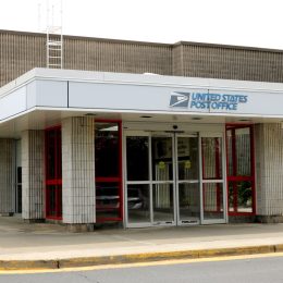 Entrance to the regional Karner Post office USPS facility building in Colonie, NY.