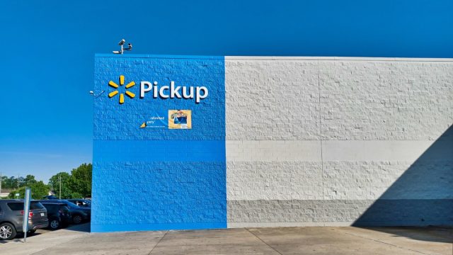 Walmart Supercenter Pickup area in a Houston, TX location with copy space.