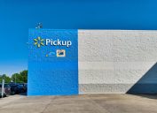 Walmart Supercenter Pickup area in a Houston, TX location with copy space.