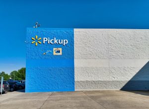Walmart Supercenter Pickup area in a Houston, TX location with copy space.