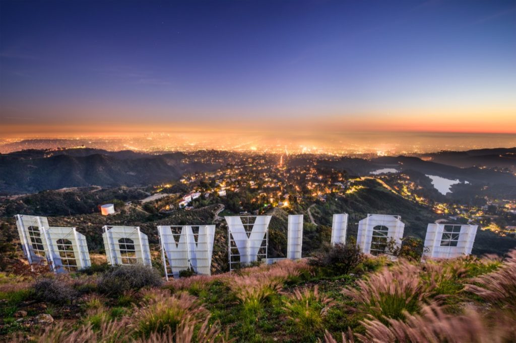 aerial view of the Hollywood sign in Los Angeles