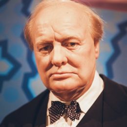 portrait of Winston Churchill on animated background