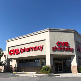 A front view of CVS Pharmacy, popular drug store and convenience type store all over the USA.