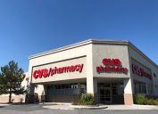 A front view of CVS Pharmacy, popular drug store and convenience type store all over the USA.