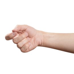 male hand knocking against white background
