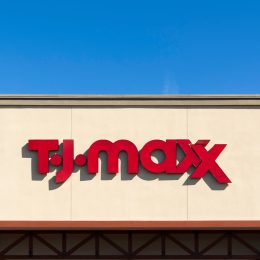 T.J.maxx logo sign on store façade. T.J.maxx is an American department store chain.