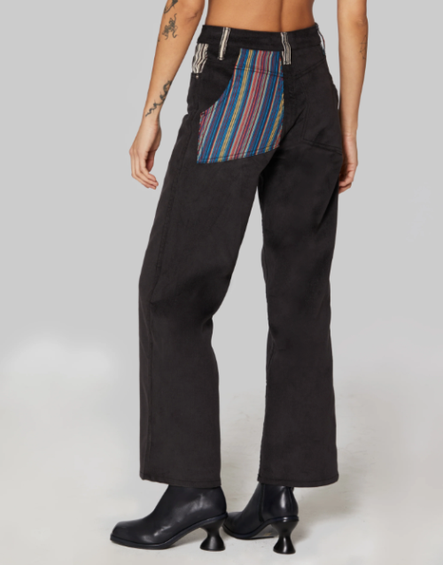 Product shot of Eckhaus Latta patchwork jeans