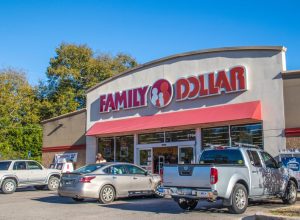 Family Dollar storefront and parking lot