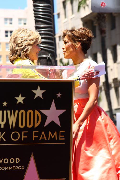Jane Fonda and Jennifer Lopez at Lopez's "Hollywood Walk of Fame" star ceremony in 2013