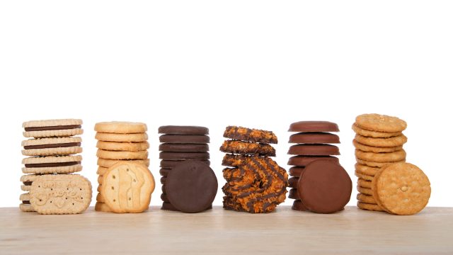 Stacks of girl scout cookies