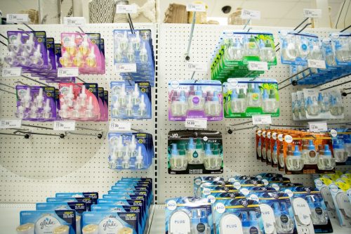 A display of Glade Plug-Ins at a store
