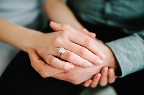 Close up of an elegant engagement diamond ring 
