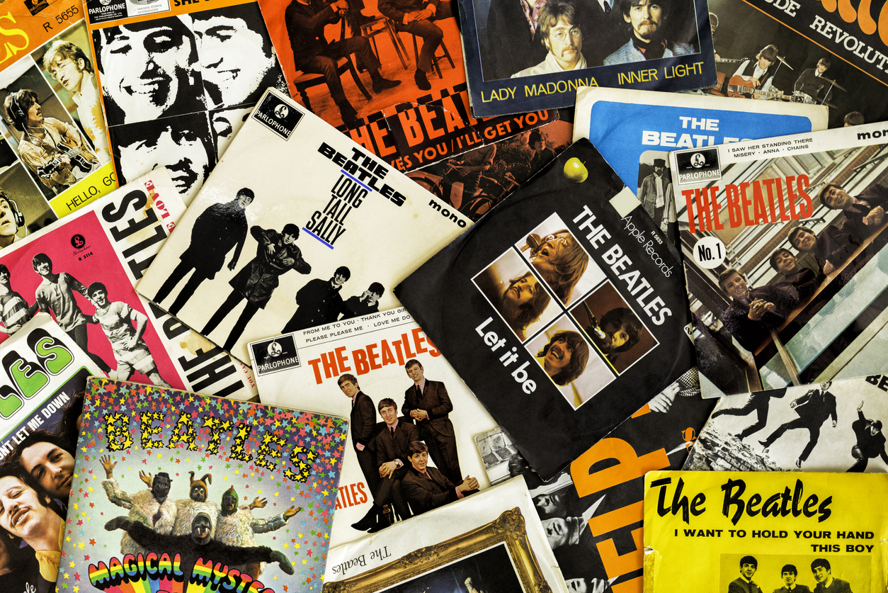 collection of beatles vinyl records