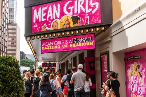 A marquee for "Mean Girls" on Broadway in New York City in 2018