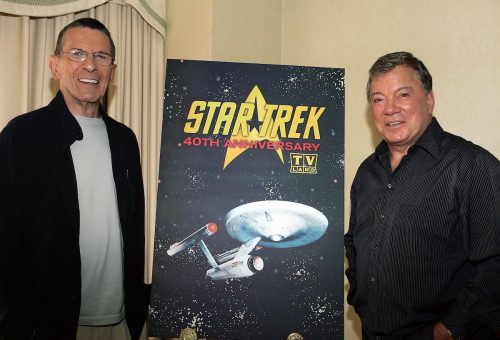 Leonardo Nimoy and William Shatner promoting a "Star Trek" anniversary event in 2006