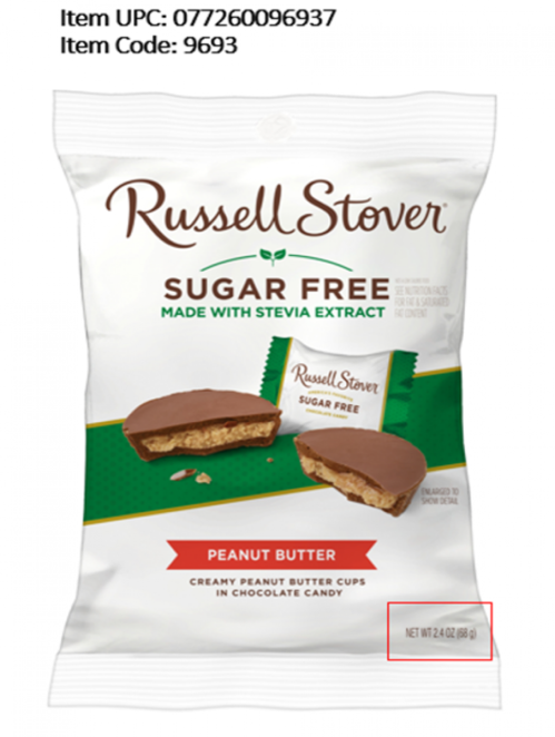 recalled russell stover sugar free peanut butter cups