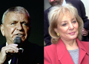 Frank Sinatra performing in 1992; Barbara Walters at a news conference in 2004