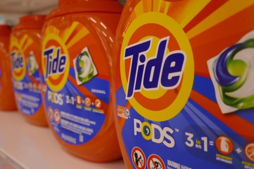 Tide Pods, a type of laundry detergent, for sale at Target