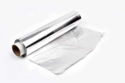 roll of aluminum foil on white background