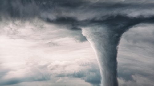 Tornado view - horizontal image air highlevel view. Without any objects. Nature power concept. Climate change. Weather illustration. Adventure travel conceptual photography.