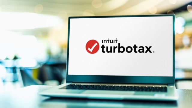 A laptop with the TurboTax logo on the screen