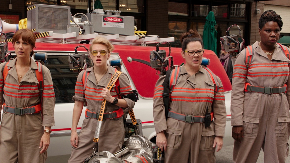Kristen Wiig, Kate McKinnon, Melissa McCarthy, and Leslie Jones in Ghostbusters