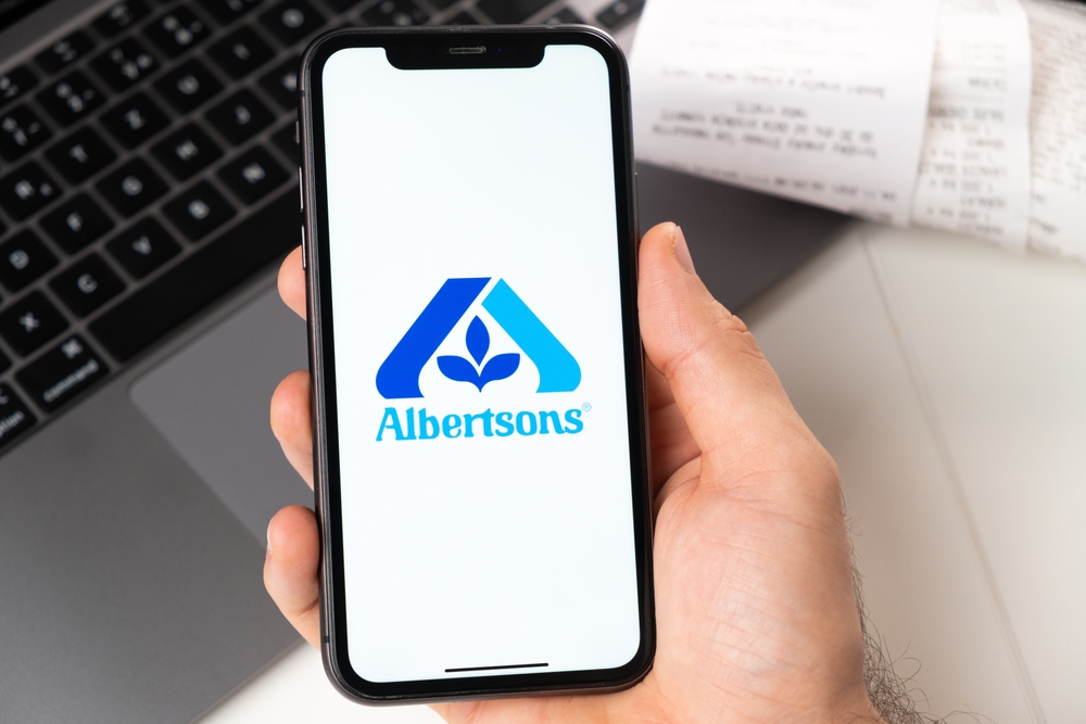 A close up of the Albertsons logo on a phone
