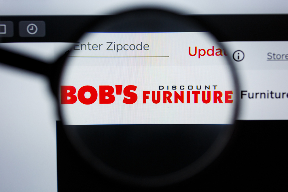 A close up of the Bob's Discount Furniture logo on the company's website
