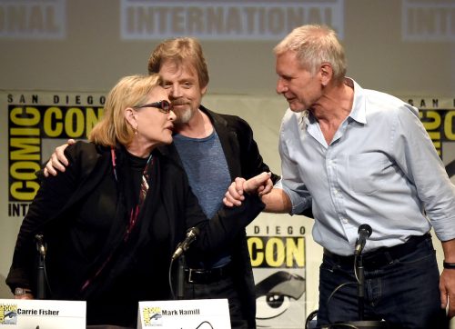 Carrie Fisher, Mark Hamill, and Harrison Ford at 2015 Comic-Con