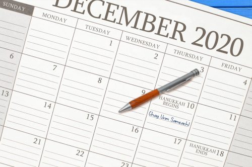 Close up of Hanukkah marked on a calendar