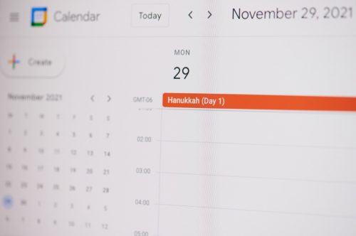 hanukkah marked on a Google calendar
