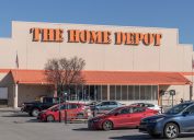 A Home Depot storefront and parking lot