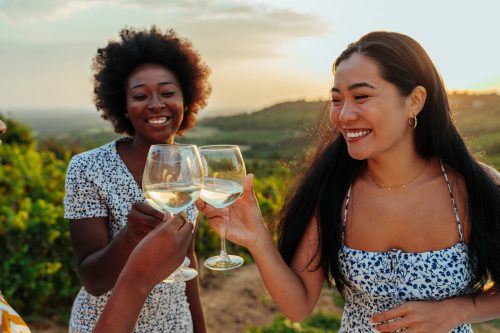 female friends drinking wine