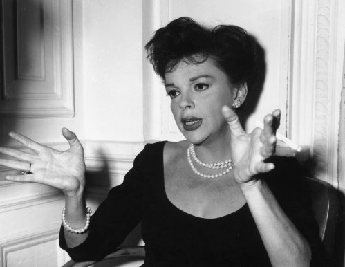 Judy Garland at a press conference in London in 1963