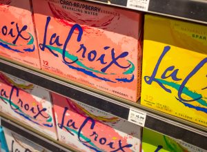 Boxes of La Croix on a shelf in a store