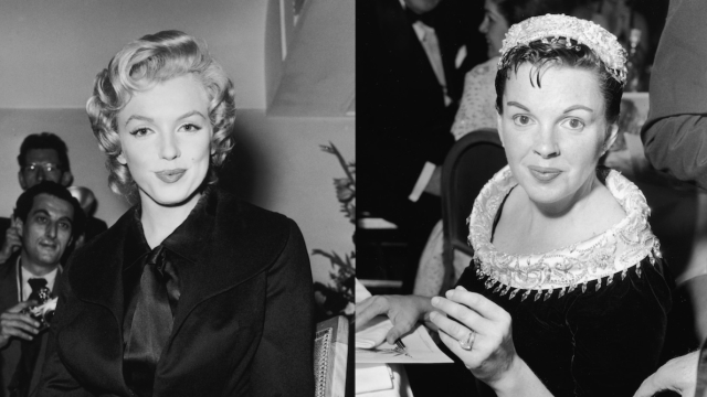 Marilyn Monroe in London in 1956; Judy Garland at the premiere of "A Star Is Born" in 1954