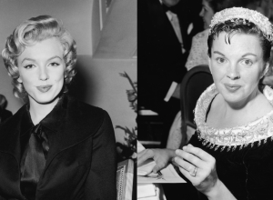 Marilyn Monroe in London in 1956; Judy Garland at the premiere of "A Star Is Born" in 1954