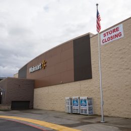 Store Closing sign is seen outside the Walmart Supercenter at Delta Park in North Portland, Oregon. Walmart is closing its two "underperforming" Portland stores.