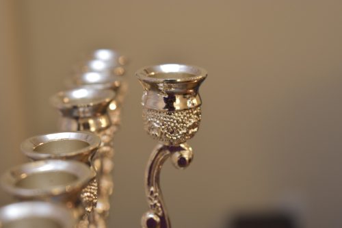 close-up of a hanukkah menorah
