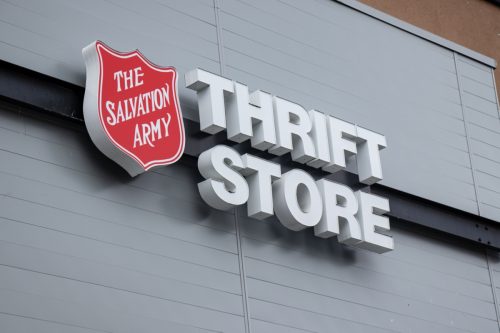 sign for salvation army thrift store 