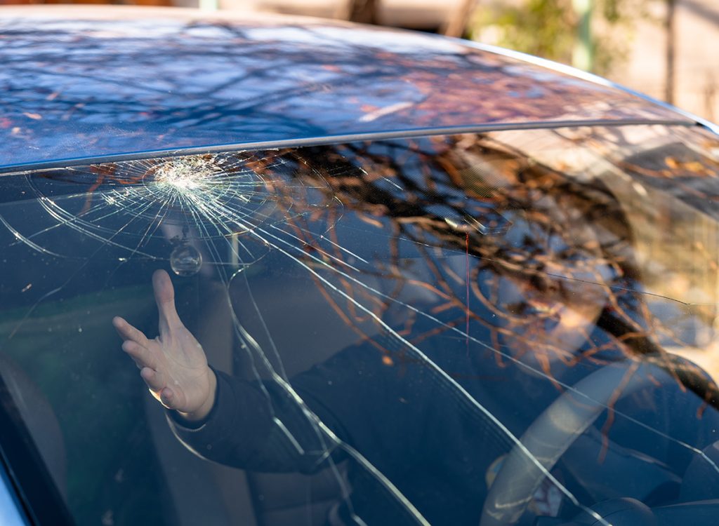 A cracked windshield