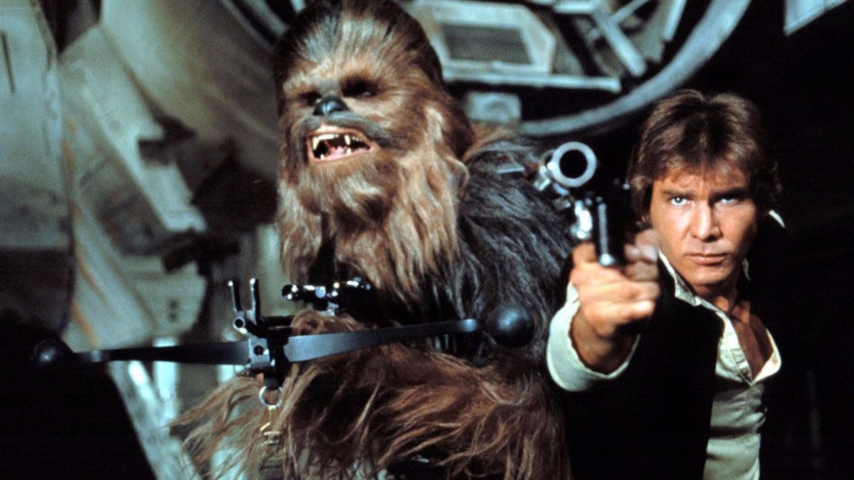 Chewbacca and Harrison Ford as Han Solo