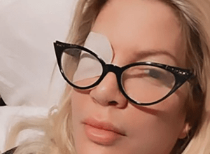 Tori Spelling wearing an eye patch in a post on her Instagram Story