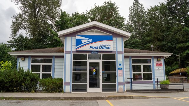 Exterior of the United States Post office in Marblemount, Washington in the North Cascades