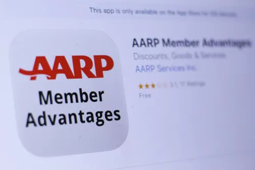 AARP Member Advantages app in play store. close-up on the laptop screen.