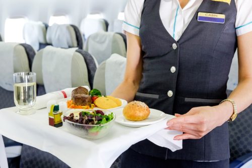 Flight Attendant Delivering Meal