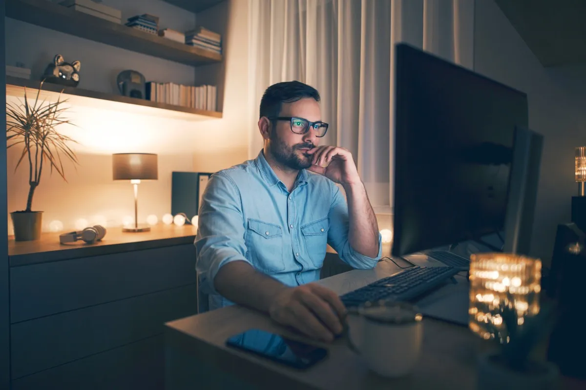 Man Working Alone at Home