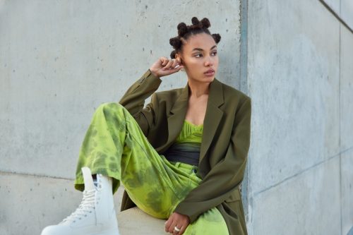 Young Black Girl in All Green Outfit